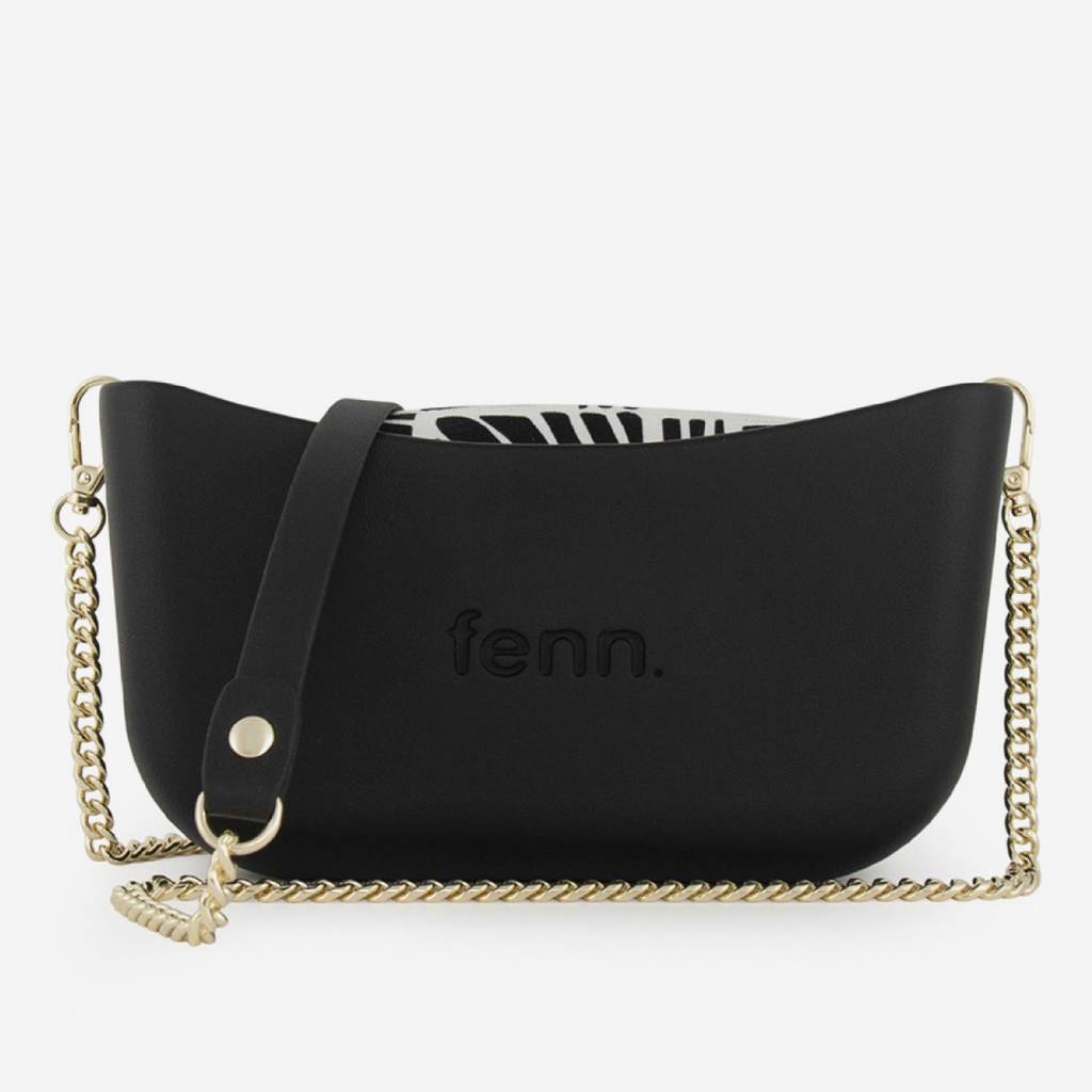 Classic Handbag - Black - Waves Inner - Gold Chain