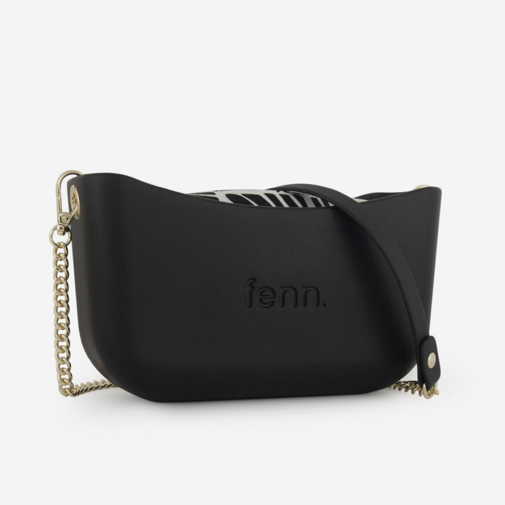 Classic Handbag - Black - Waves Inner - Gold Chain