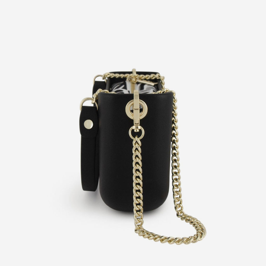 Classic Handbag - Black - Waves Inner - Gold Chain