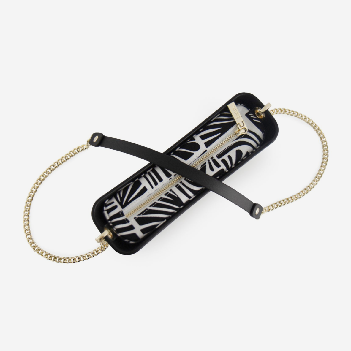 Classic Handbag - Black - Waves Inner - Gold Chain