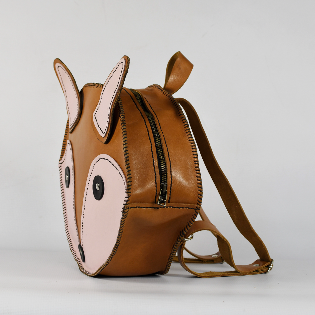 Brown animal-shaped bag with ears on a light gray background
