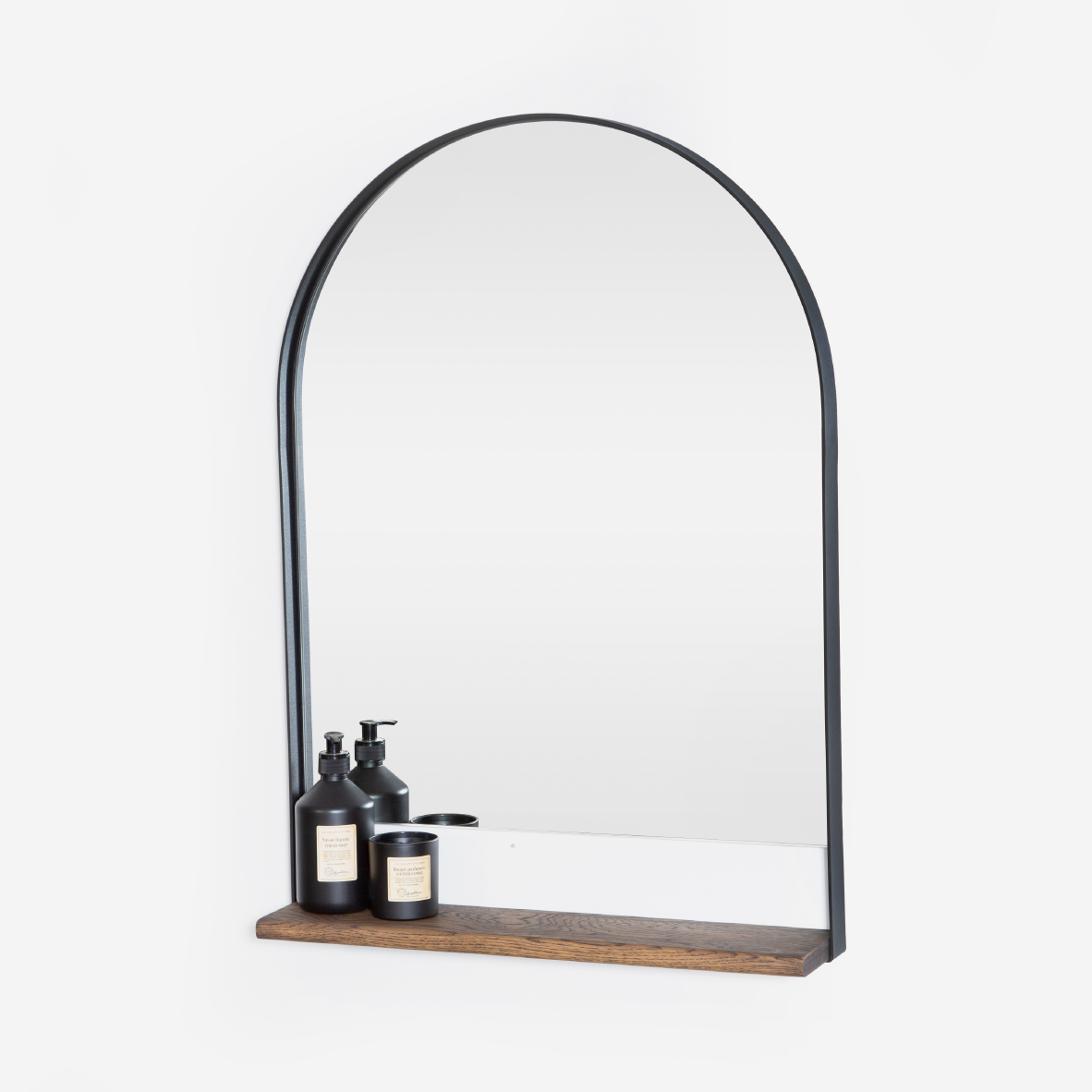 Locally made Arch Mirror with solid oak shelf