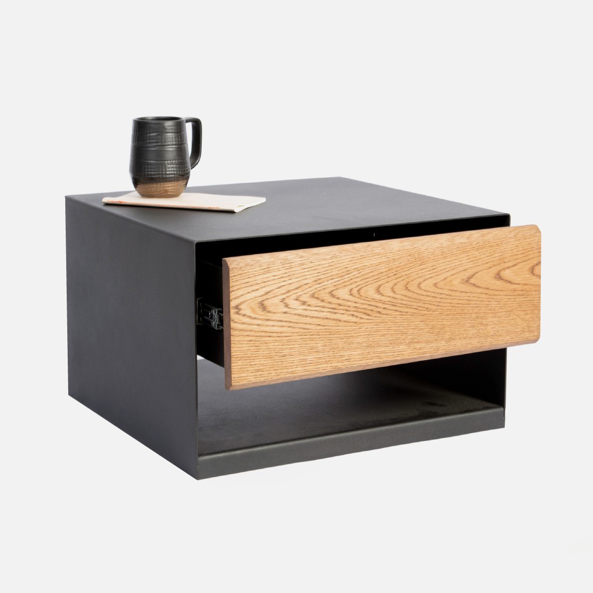 Oslo Steel Floating Bedside Table - Dark Oak