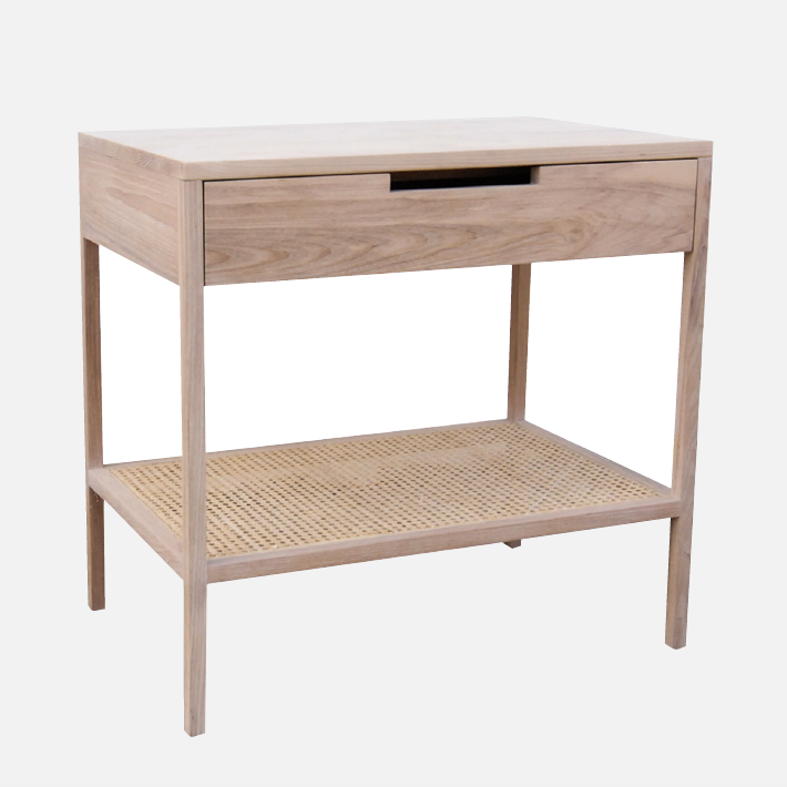 Hudson Bedside Table Large - Ash / Rattan