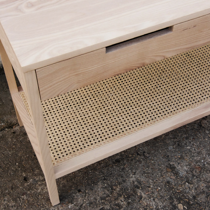 Hudson Bedside Table Large - Ash / Rattan