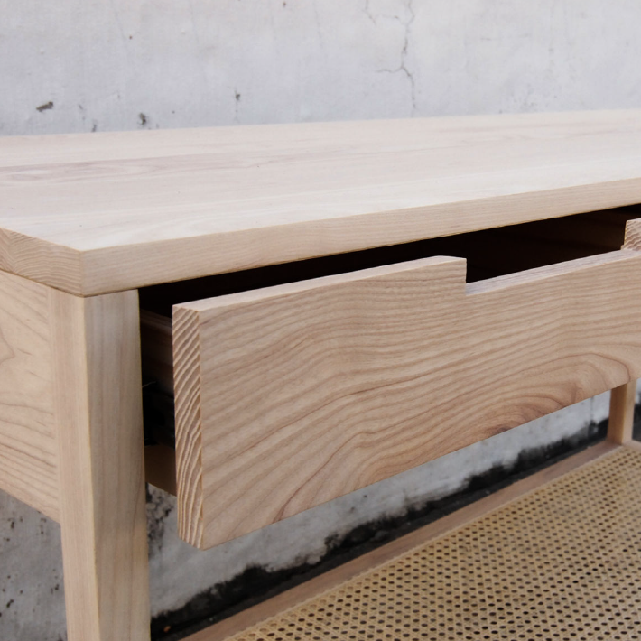 Hudson Bedside Table Large - Ash / Rattan