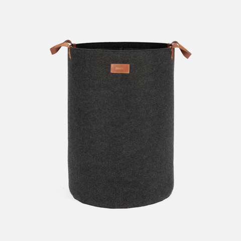 Laundry Basket - Charcoal + Tan Leather