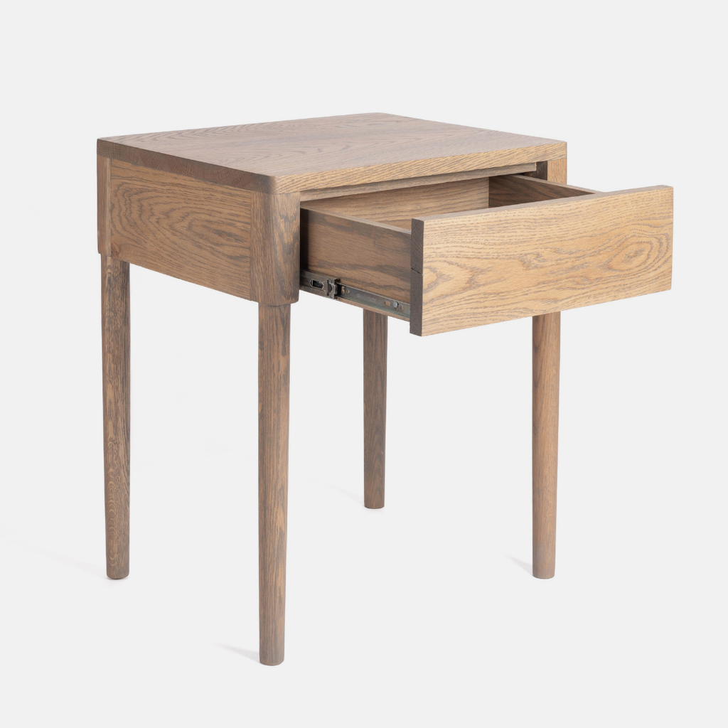 Aaron Solid Oak Bedside Table - Ash Brown