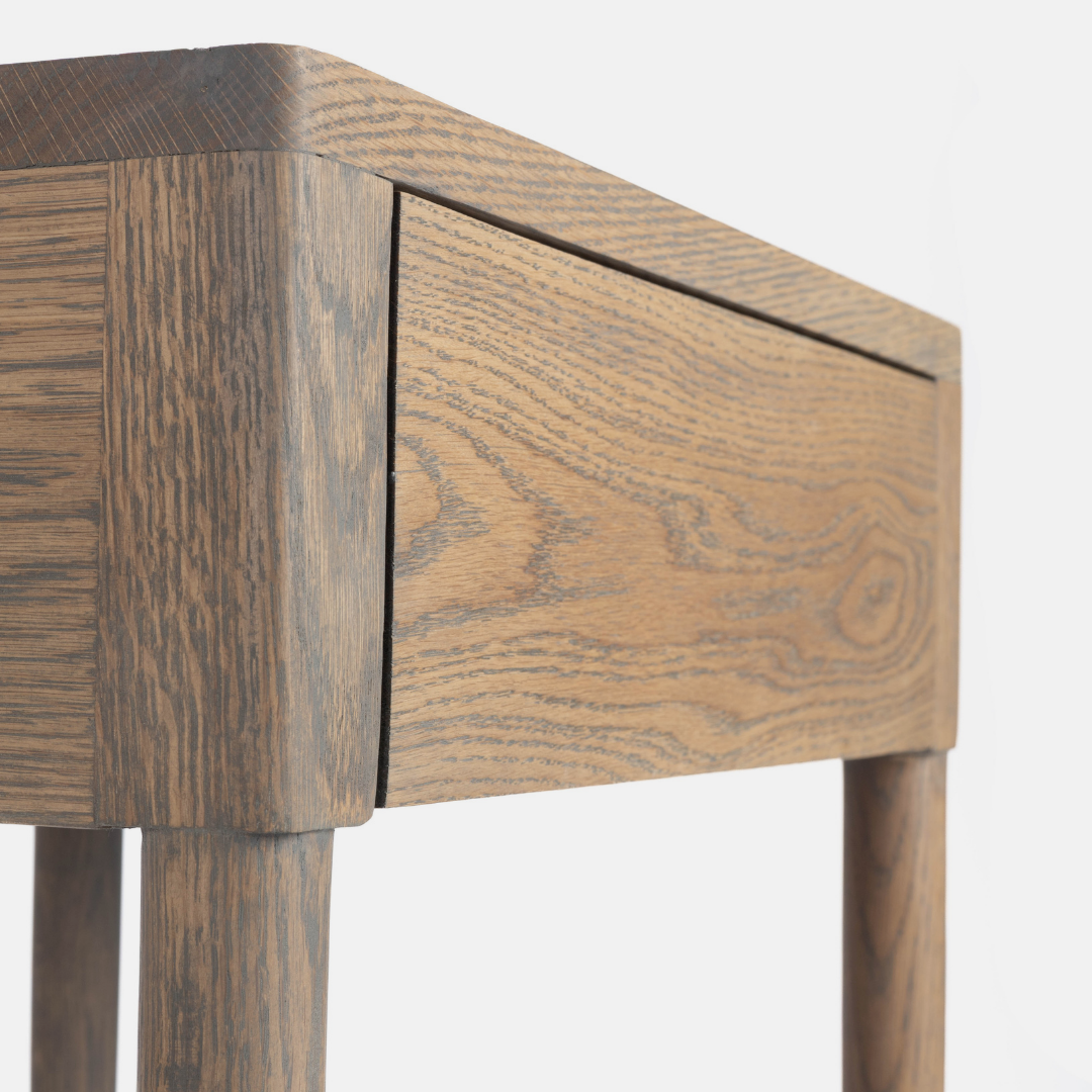 Aaron Solid Oak Bedside Table - Ash Brown