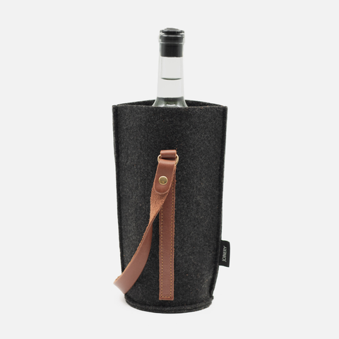 Single Wine Carrier - Charcoal + Tan Leather