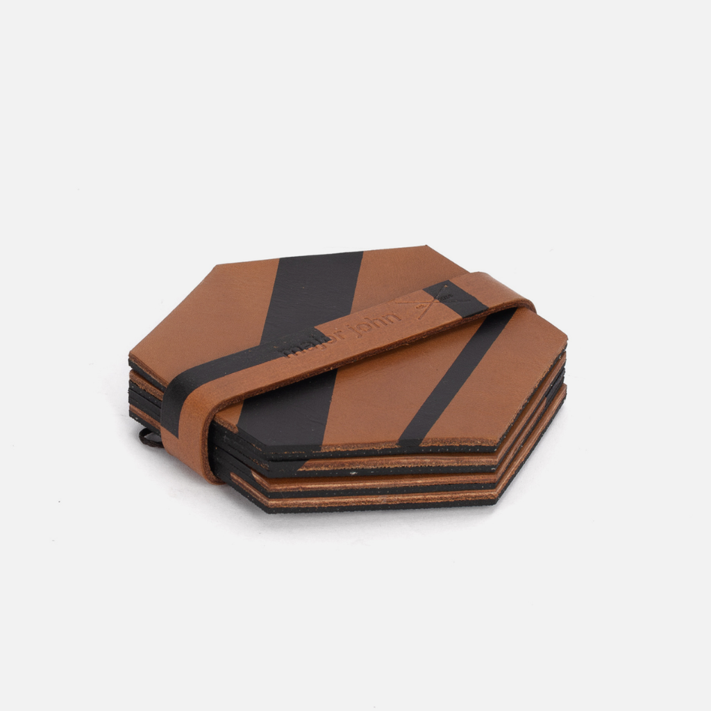 Hexagon Stripe Coasters Set Of 4 - Toffee