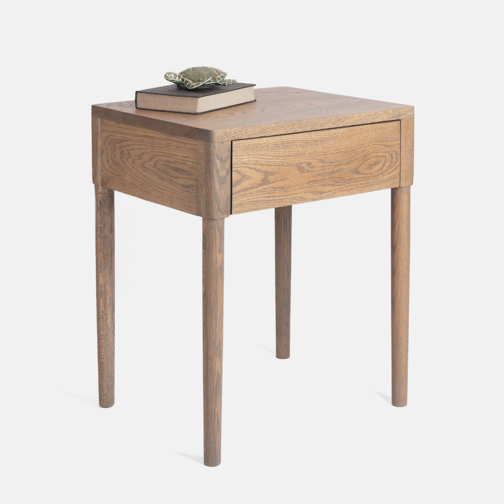 Aaron Solid Oak Bedside Table - Ash Brown