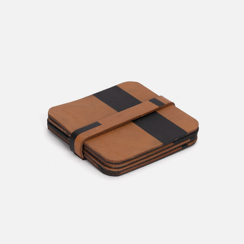 Square Stripe Coasters Set Of 4 - Toffee