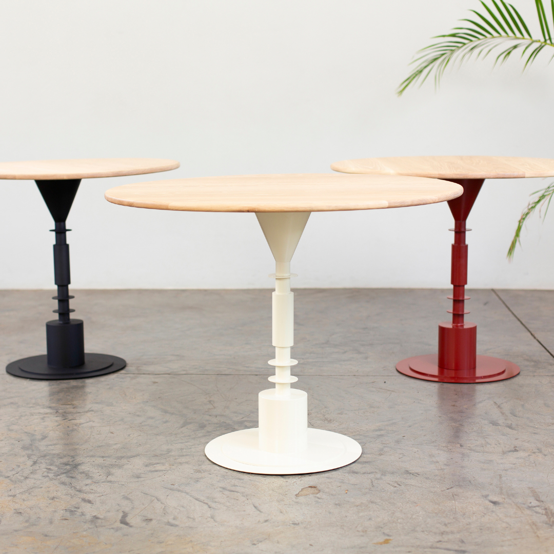 Afro Scandi Round Cafe Table - Light Oak + Cream