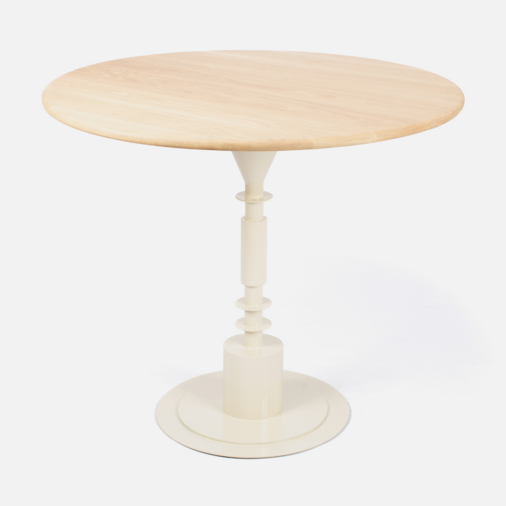 Afro Scandi Round Cafe Table - Light Oak + Cream