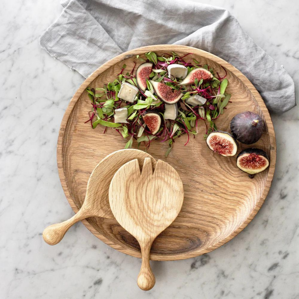 Round Salad Servers - Oak