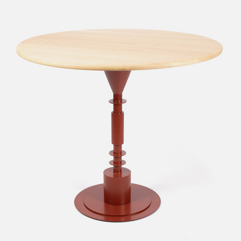 Afro Scandi Round Cafe Table - Light Oak + Oxide Red