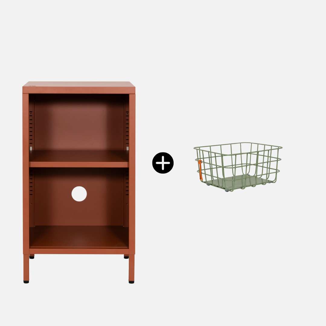 Wafer Side Table Terra Sand + Waffle Basket Medium Soft Sage Combo