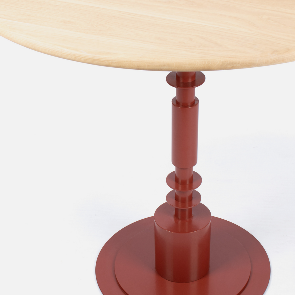 Afro Scandi Round Cafe Table - Light Oak + Oxide Red