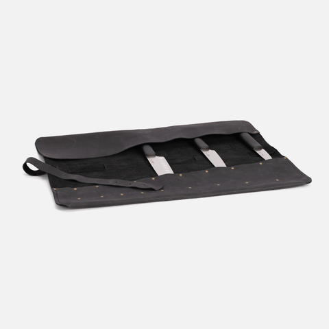 Leather Knife Roll - Black