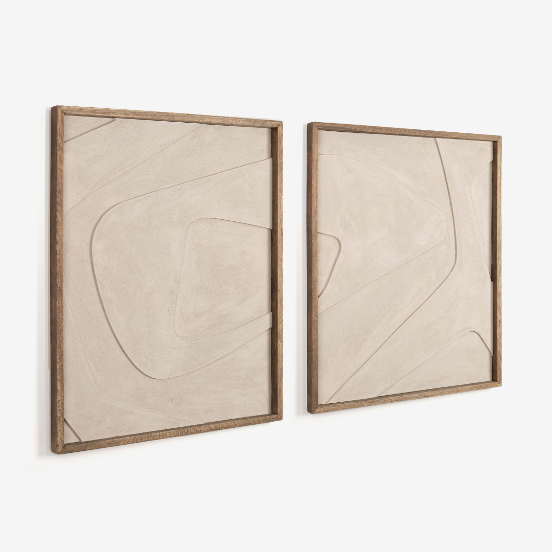 Boulder Textured Wall Art in Sand Stone - Set of Two