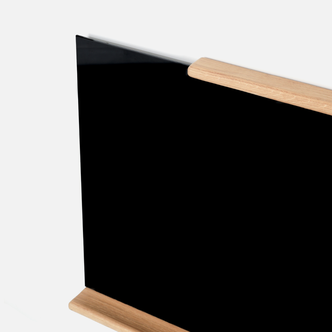 Madison Black Glass Whiteboard - Oak Shelf