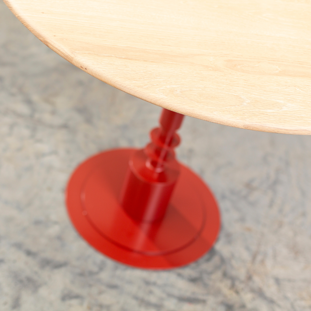 Afro Scandi Round Cafe Table - Light Oak + Oxide Red