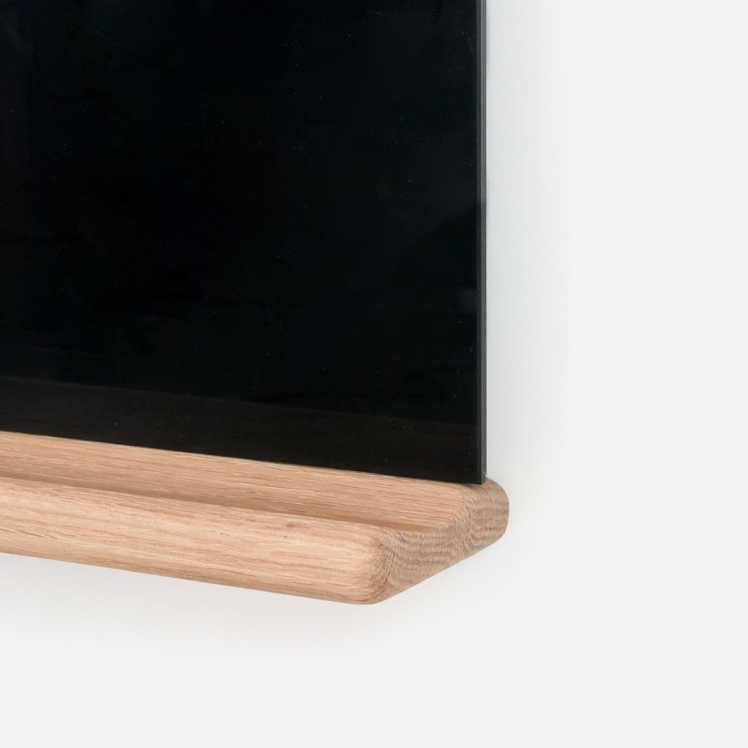 Madison Black Glass Whiteboard - Oak Shelf