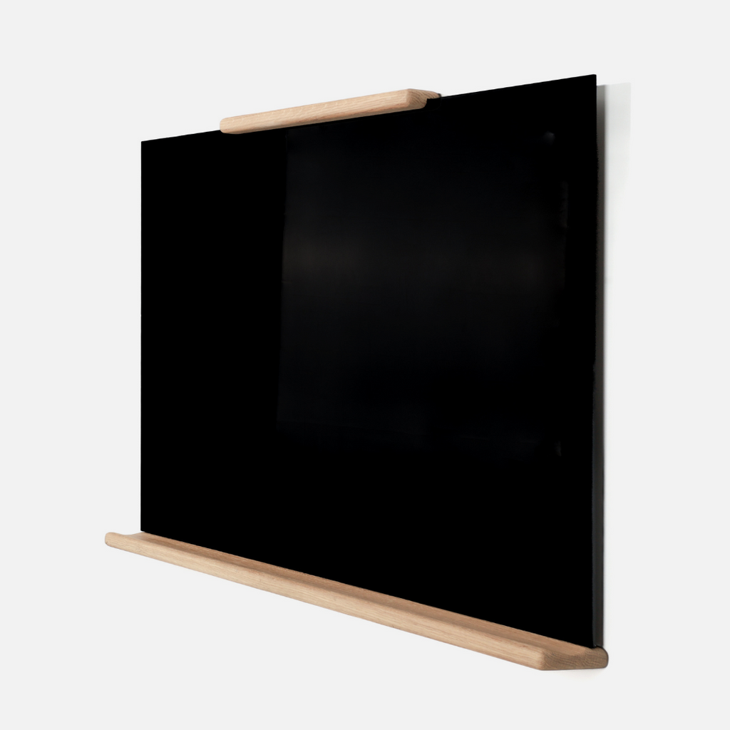 Madison Black Glass Whiteboard - Oak Shelf