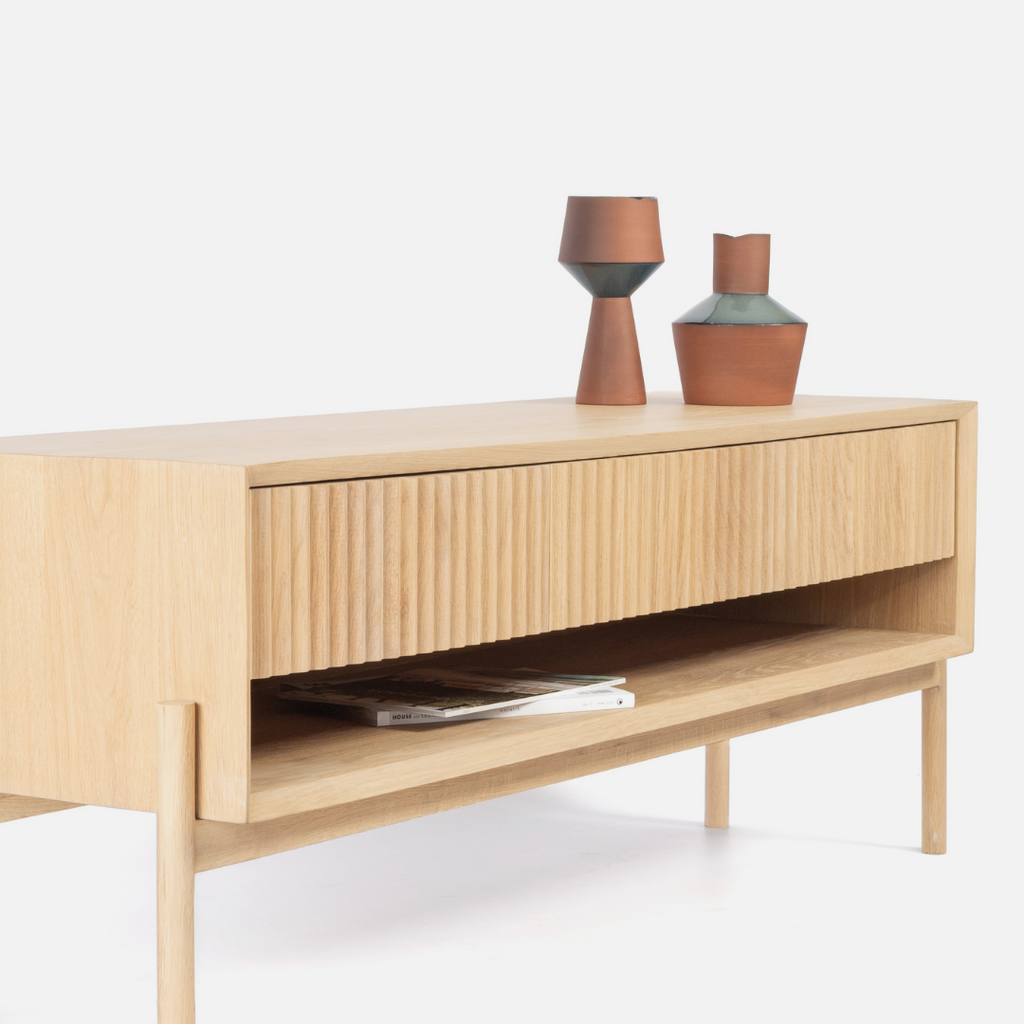 Copenhagen Fluted Media Unit - Light Oak