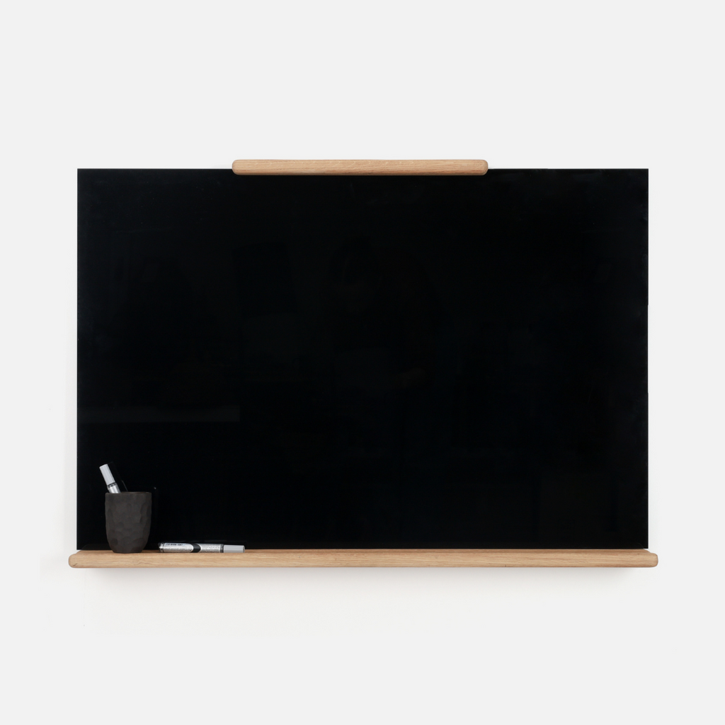 Madison Black Glass Whiteboard - Oak Shelf