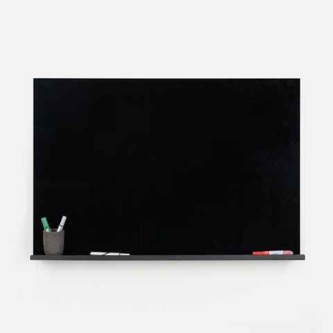 Madison Black Glass Whiteboard - Steel Shelf