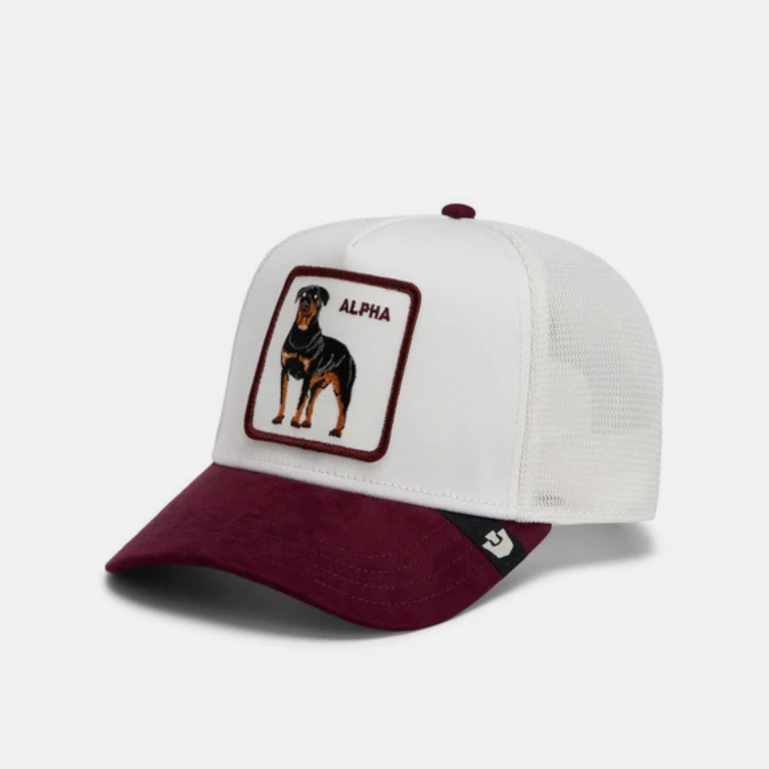 Alpha Suede Trucker - White & Burgundy