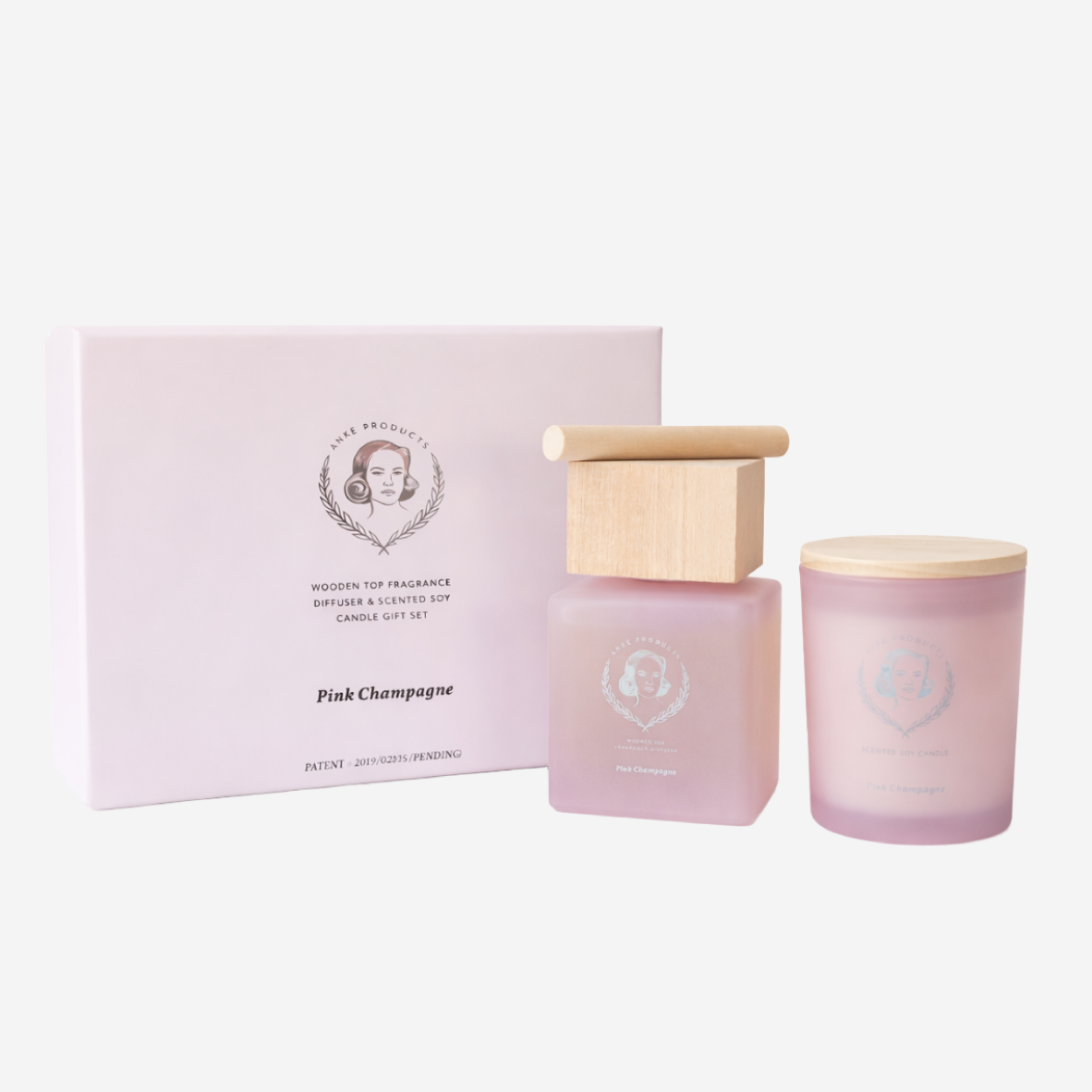 2 in 1 Wooden Top Diffuser & Soy Candle Gift Set - Pink Champagne