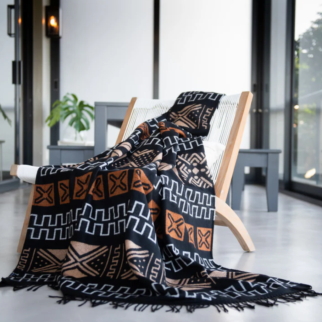 Amanda Mud Cloth Throw - Black & Natural
