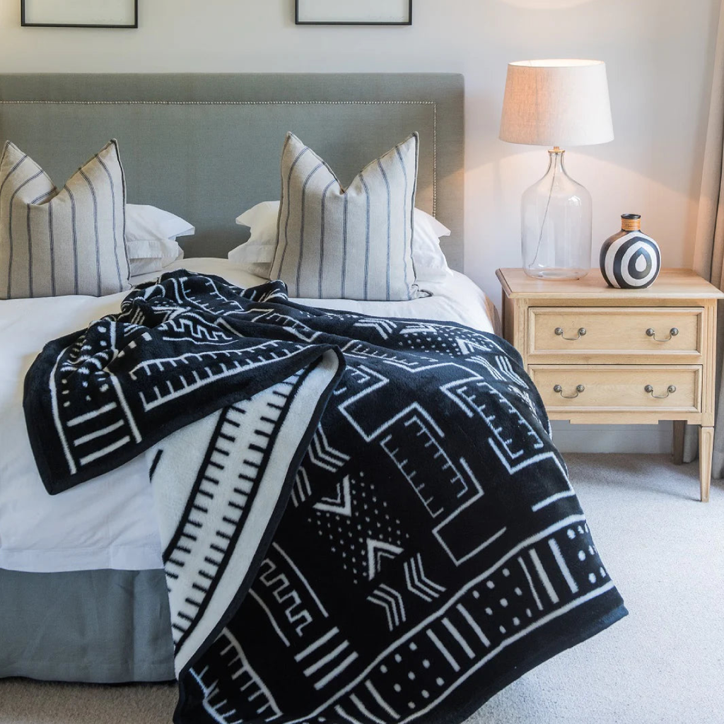 Mali Mud Cloth Blanket - Black & White
