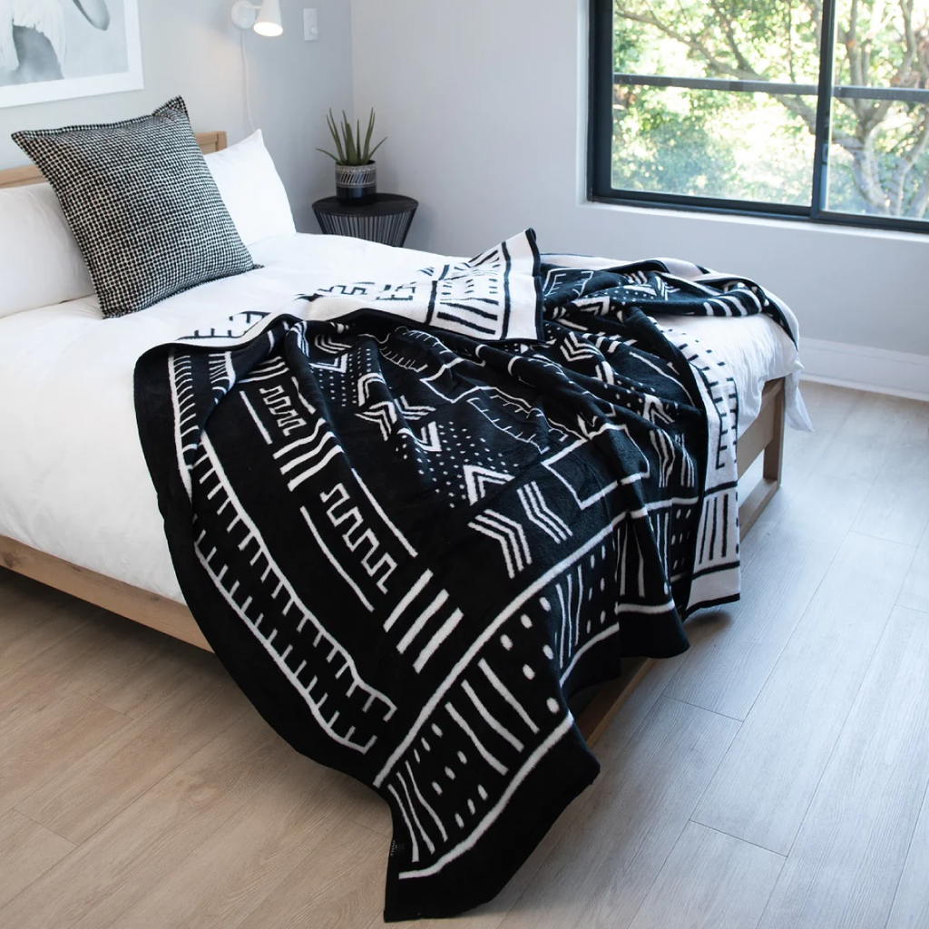 Mali Mud Cloth Blanket - Black & White