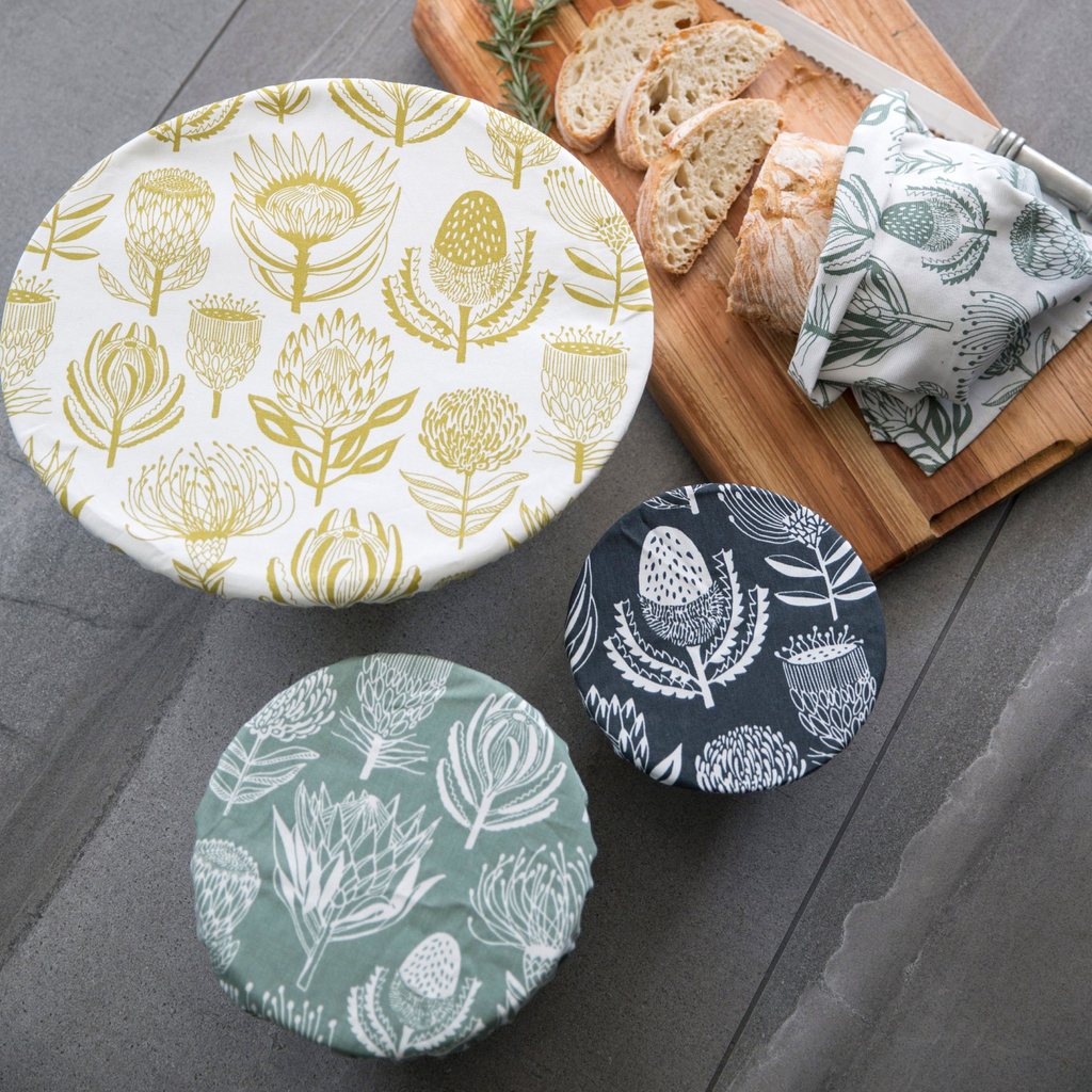 Bowl Covers Gift Set - Floral Kingdom White On Sage