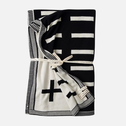 Cotton Knit Throw -  Monochrome Crosses