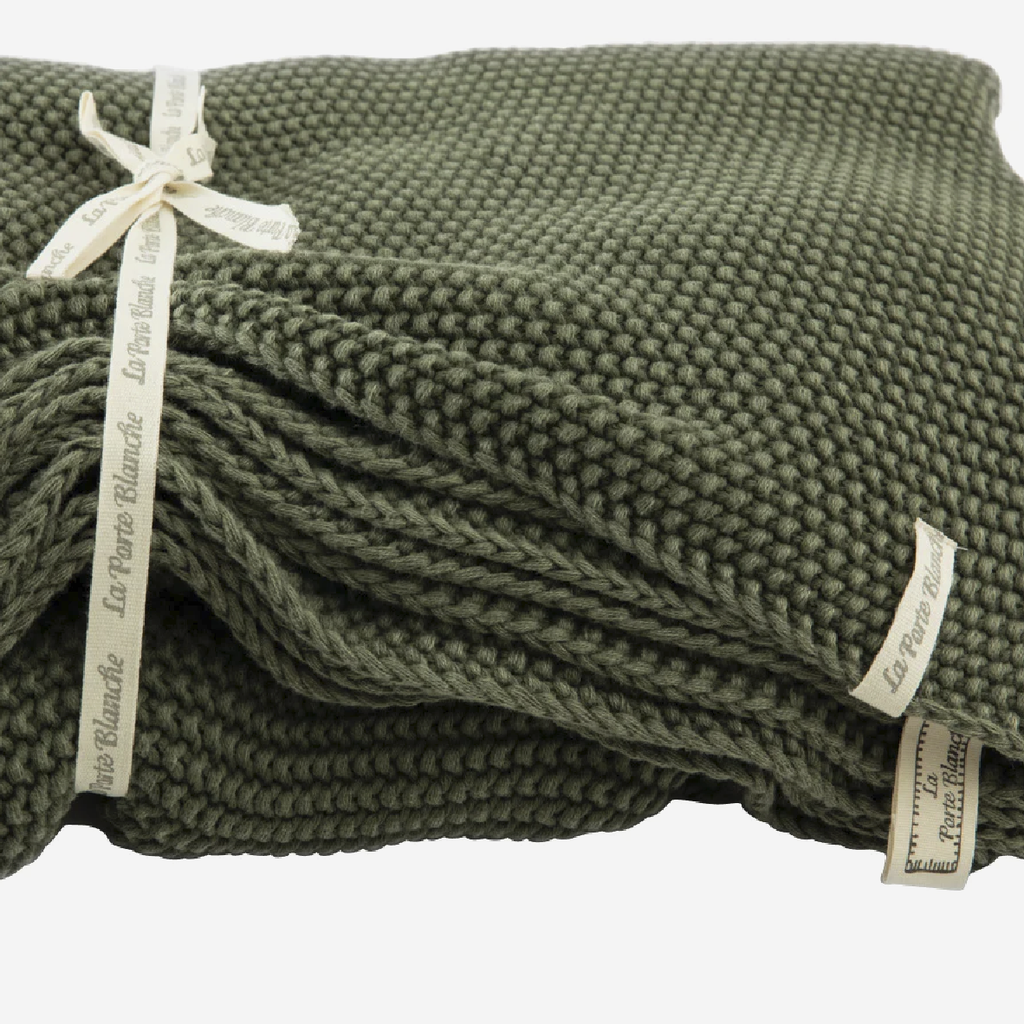 Cotton Knit Throw -  Olive