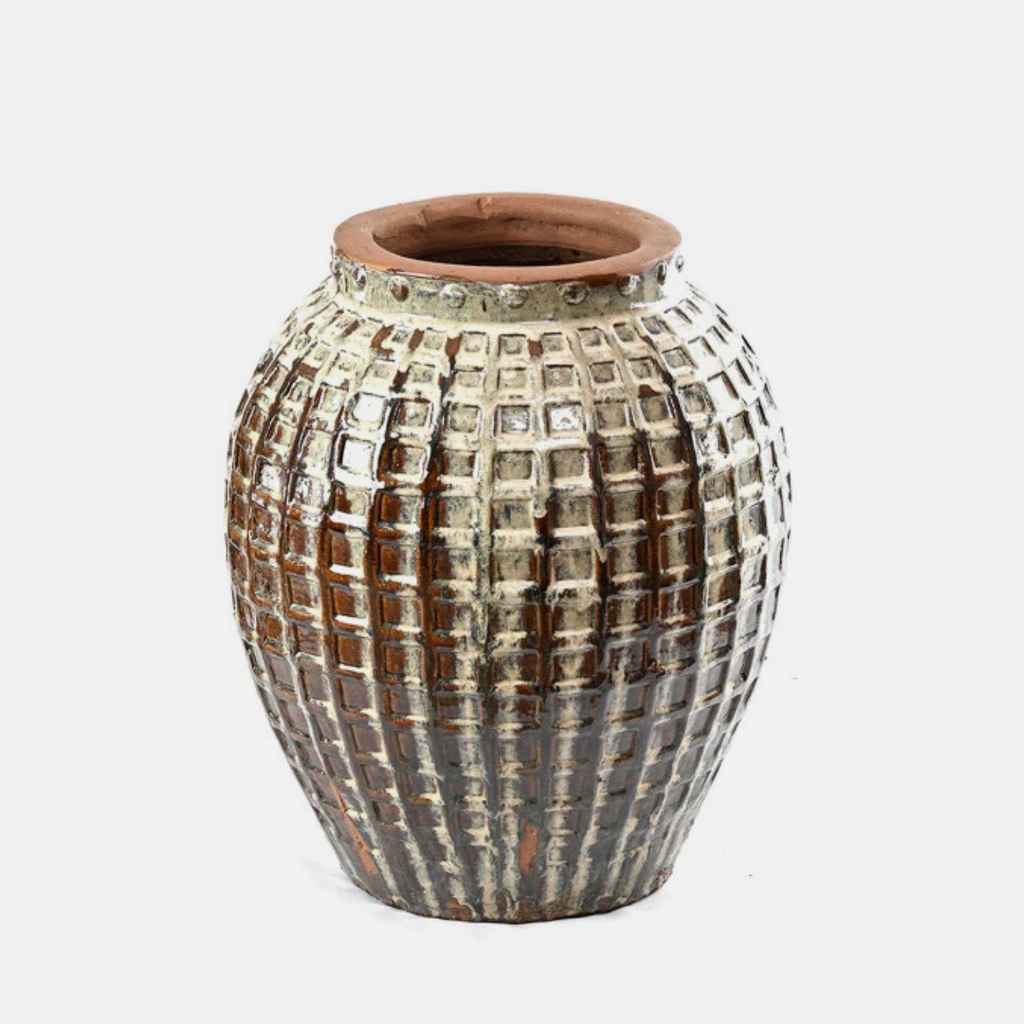 Cross-Hatched Pot Planter - Spilt Milk