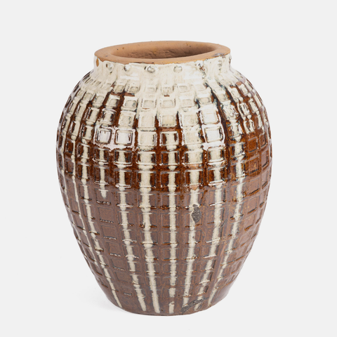 Cross-Hatched Pot Planter - Spilt Milk