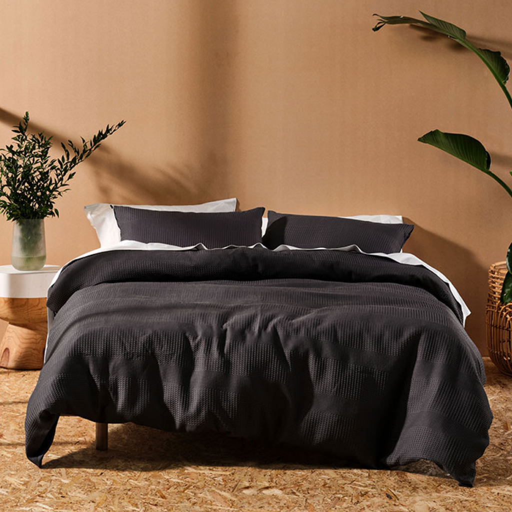 Derry Waffle Duvet Cover Set - Charcoal