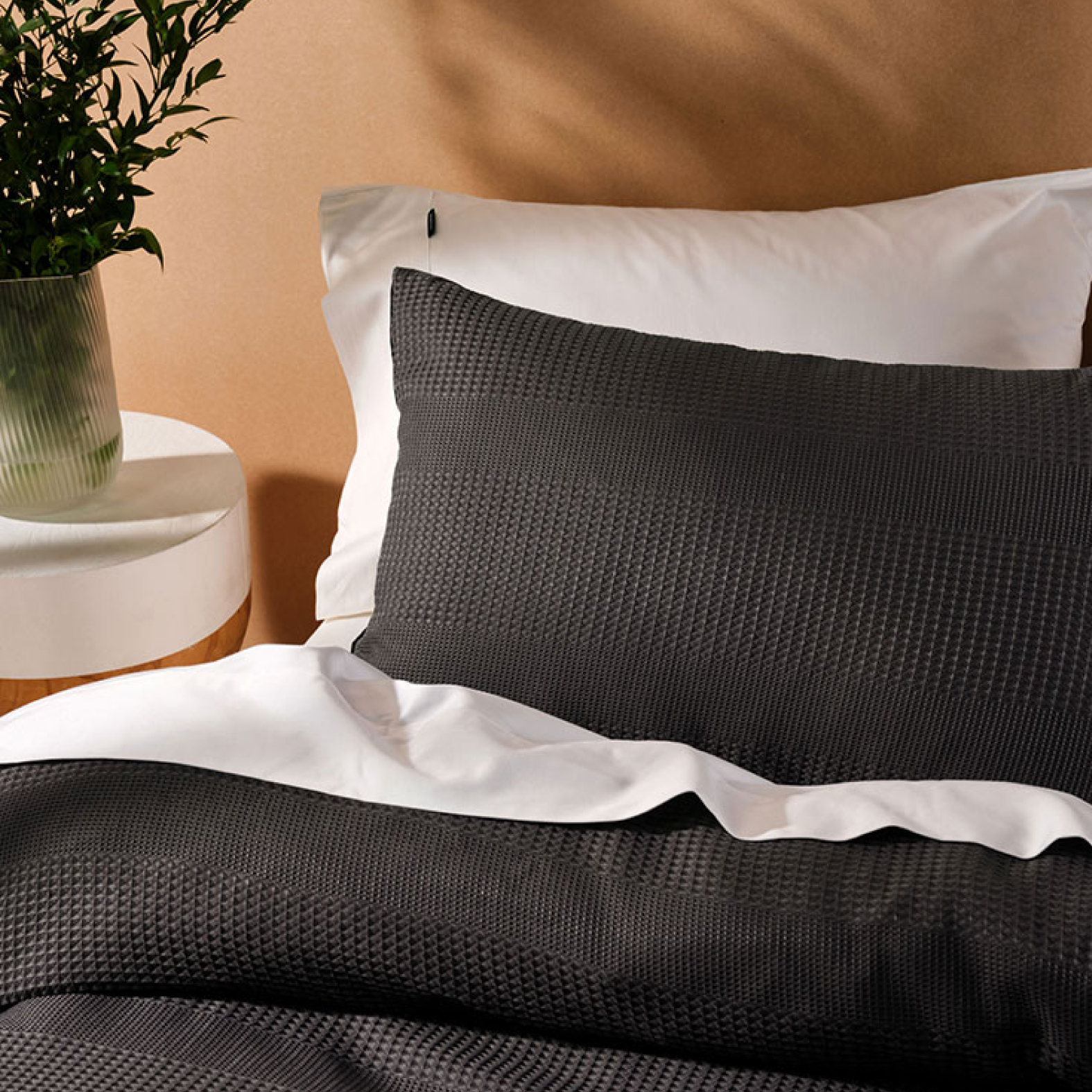 Derry Waffle Duvet Cover Set - Charcoal