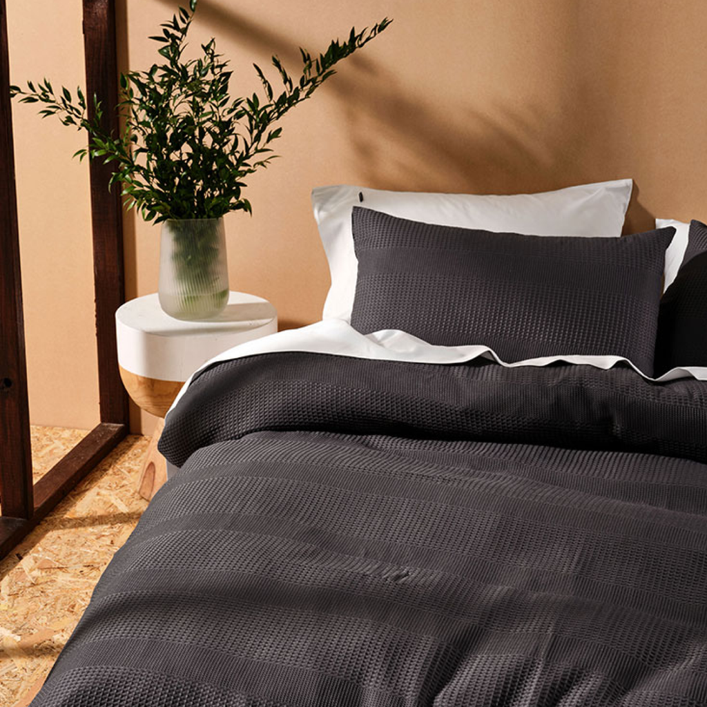 Derry Waffle Duvet Cover Set - Charcoal