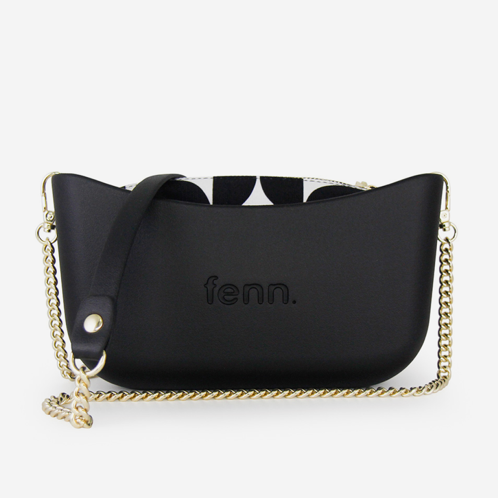 Classic Handbag - Black - Half Circles Inner - Gold Chain