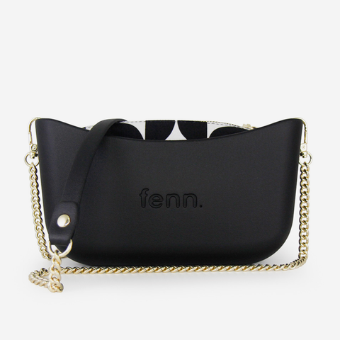 Classic Handbag - Black - Half Circles Inner - Gold Chain