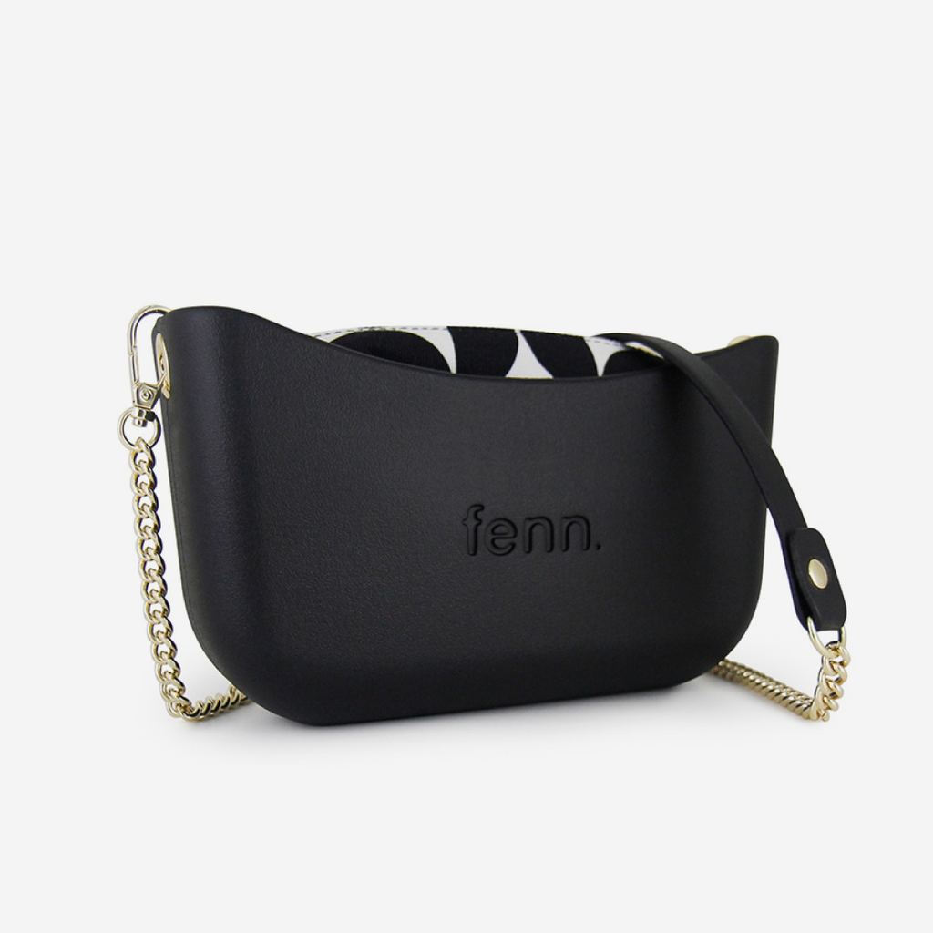 Classic Handbag - Black - Half Circles Inner - Gold Chain