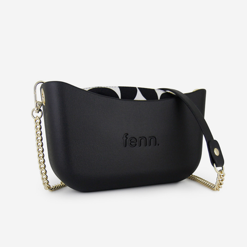 Classic Handbag - Black - Half Circles Inner - Gold Chain