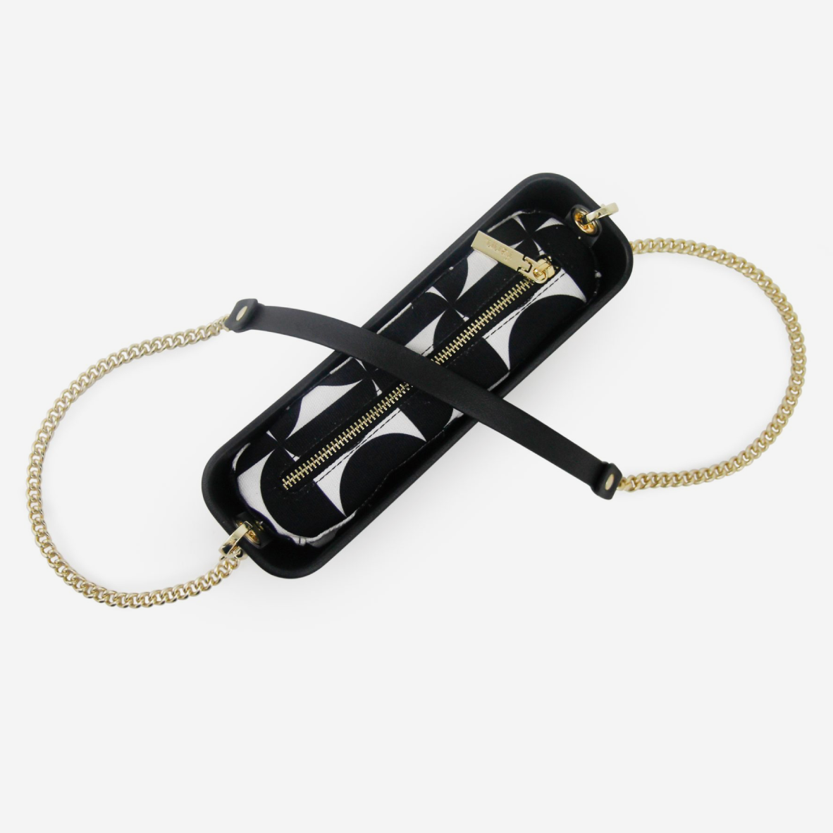 Classic Handbag - Black - Half Circles Inner - Gold Chain